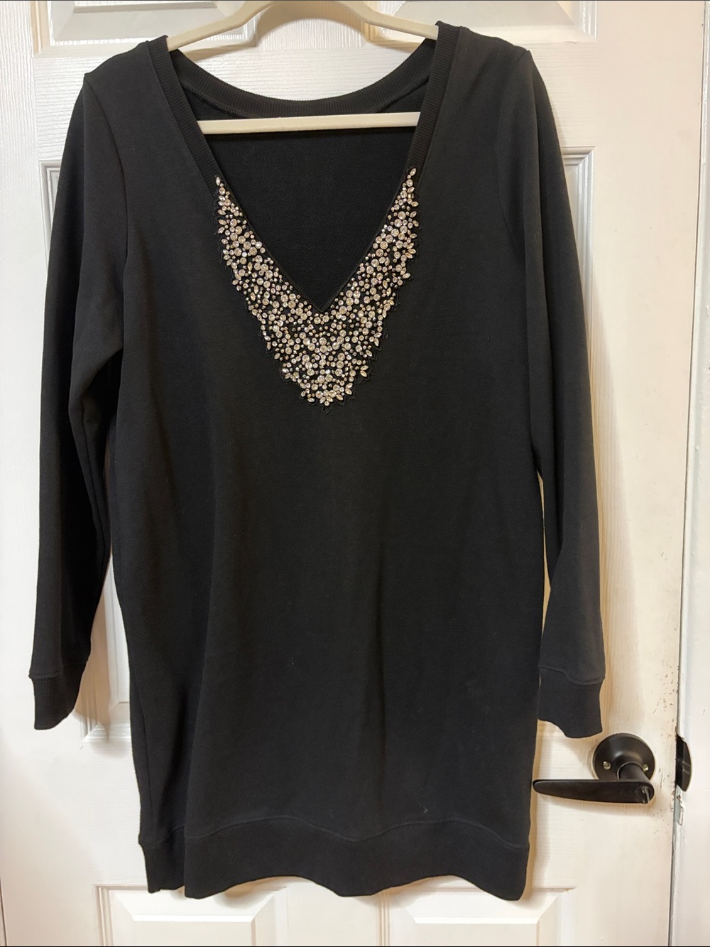 2bBebé Black V-Neck Embellished women sweater dress